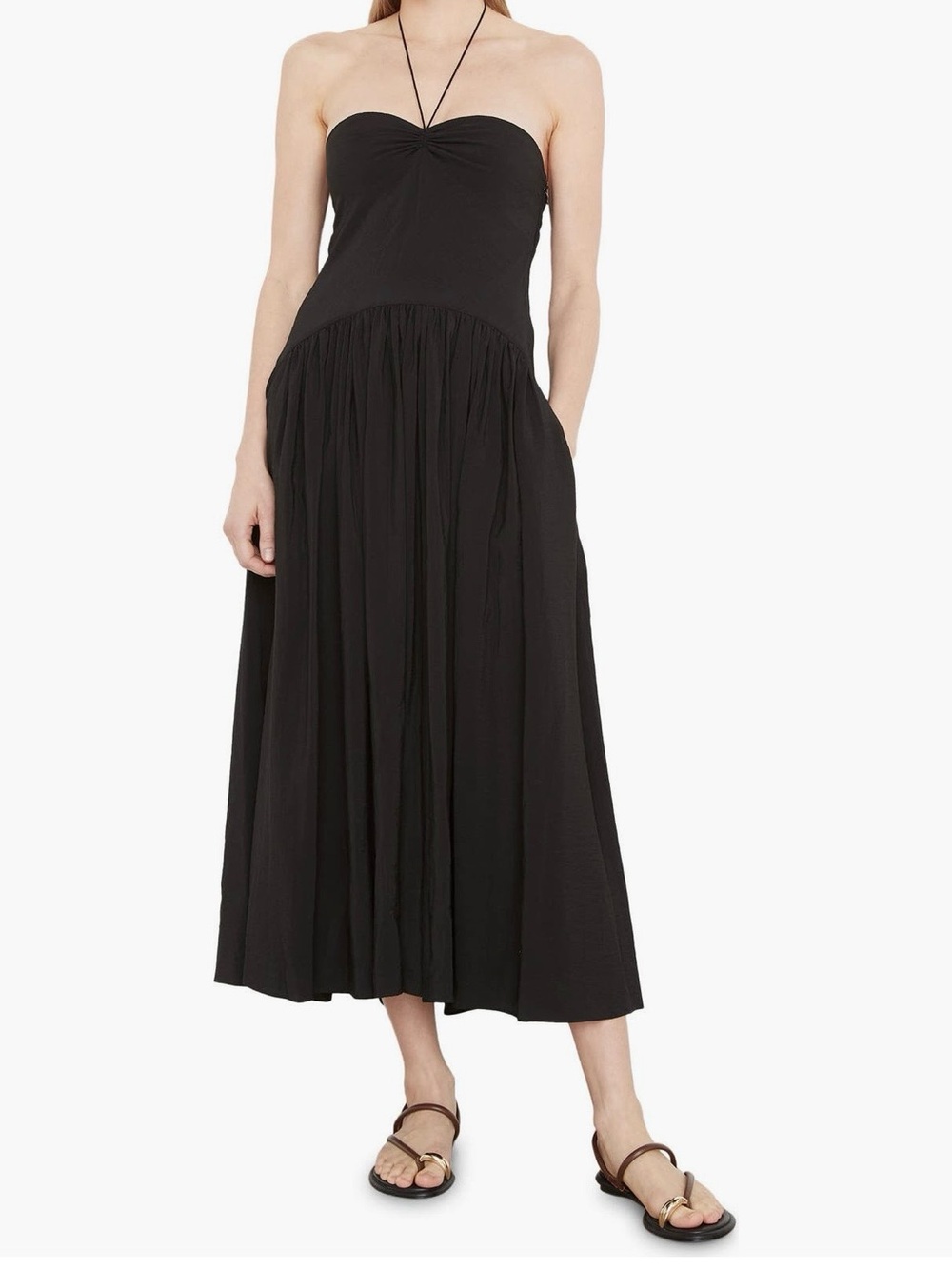 Vince Black Halter Dress With Side Zipper, Pockets.